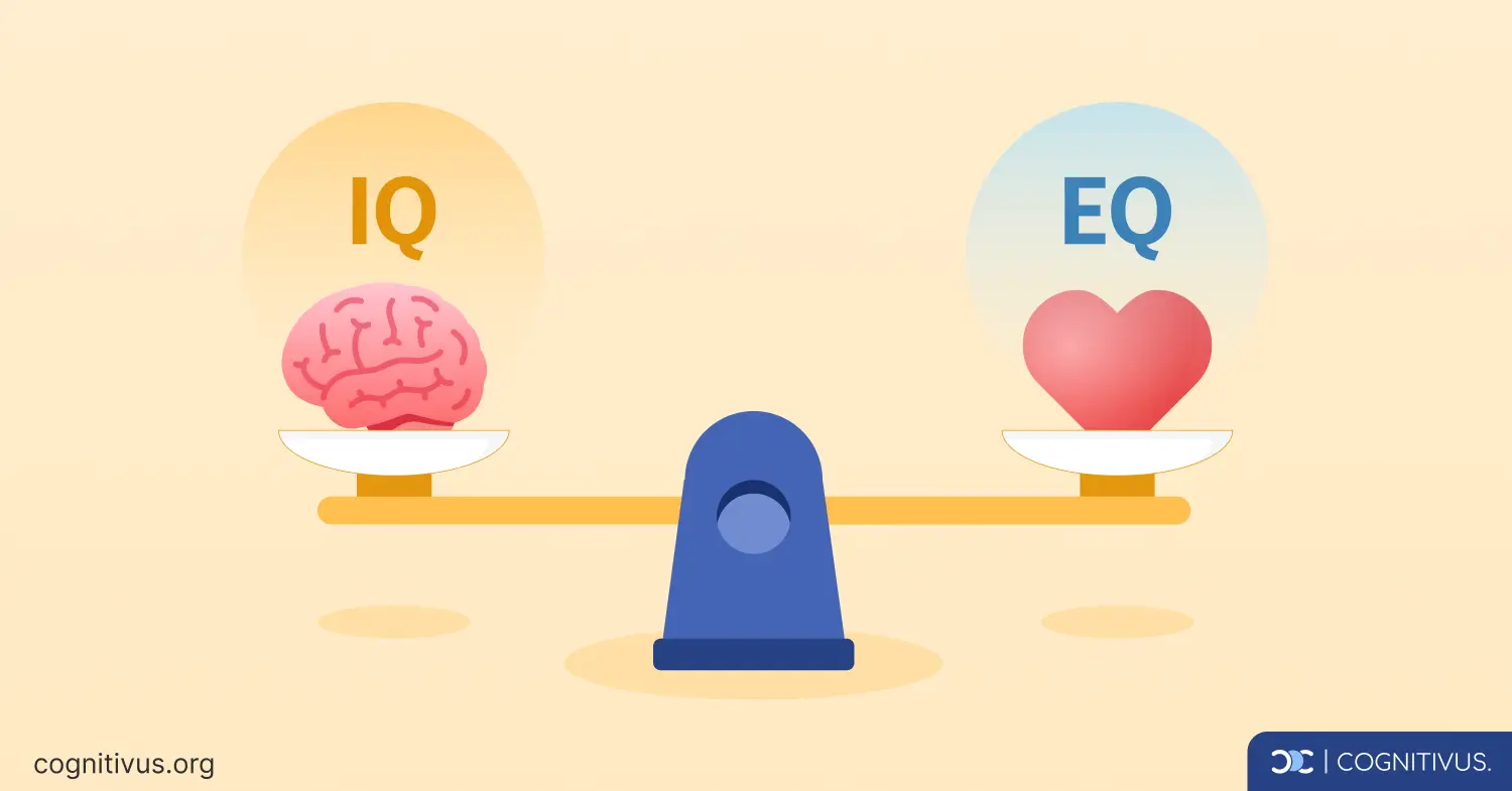 Brain and heart on a scale symbolizing the balance between IQ and EQ